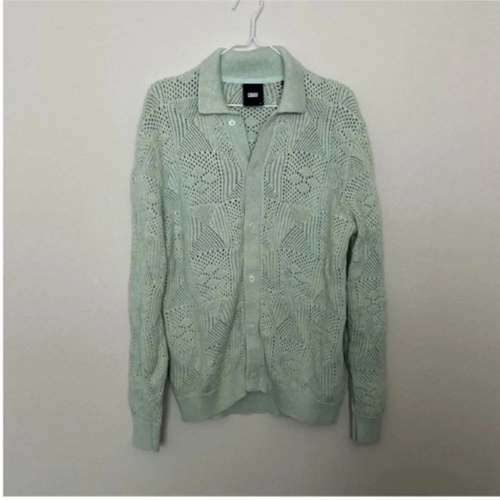 Kith Tilden Crochet Button Down Sweater Zen Green